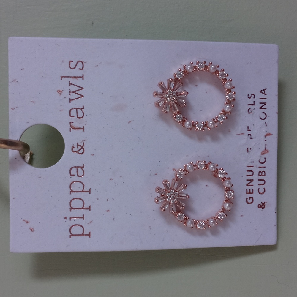 Women's Pippa & Rawls CZ pearl rose gold flower ring earrings